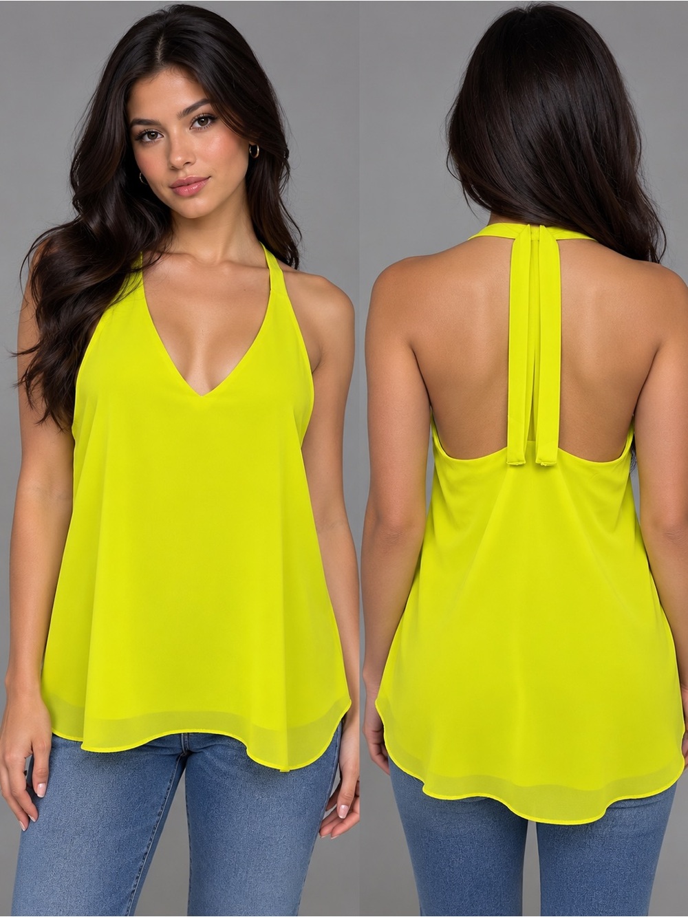 Naked Zebra Neon Yellow Halter V-Neck Camisole
